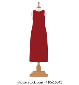 Vector illustration red, bordo elegant cocktail and evening woman dress  design on mannequin for boutique. 