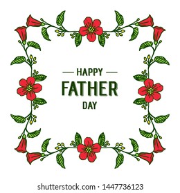 Vector illustration red bouqet frames blooms with writing congratulation father days