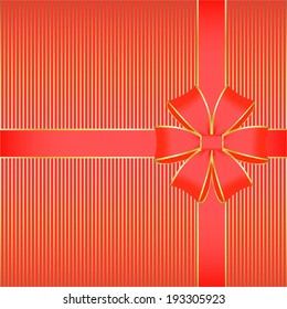 Vector illustration of Red bow on golden-red background