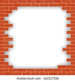 Vector illustration of red brick wall damaged