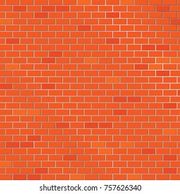 A vector illustration of a red brick wall spaced by concrete look alike color theme and random bricks colored darker to match a real image .