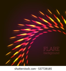 Vector illustration of red bright bokeh shining flares of street evening lights, fireworks and disco ball sparkles. 