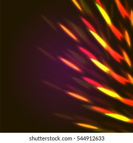 Vector illustration of red bright bokeh shining flares of street evening lights, fireworks and disco ball sparkles. 
