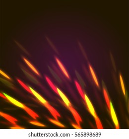 Vector illustration of red bright bokeh shining flares of street evening lights, fireworks and disco ball sparkles. 
