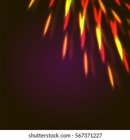 Vector illustration of red bright bokeh shining flares of street evening lights, fireworks and disco ball sparkles. 