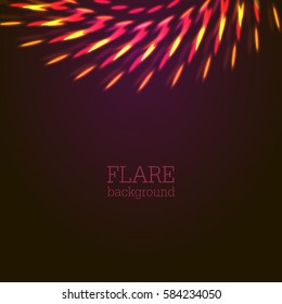 Vector illustration of red bright bokeh shining flares of street evening lights, fireworks and disco ball sparkles. 