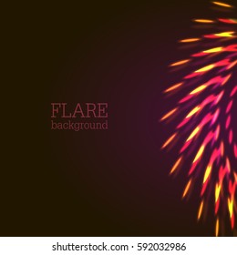Vector illustration of red bright bokeh shining flares of street evening lights, fireworks and disco ball sparkles. 