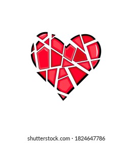 Vector illustration red broken heart on white background. Textile, cover, sticker