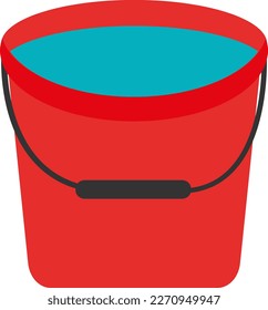 Vector illustration of a red bucket with water. Store water. Cleaning day.