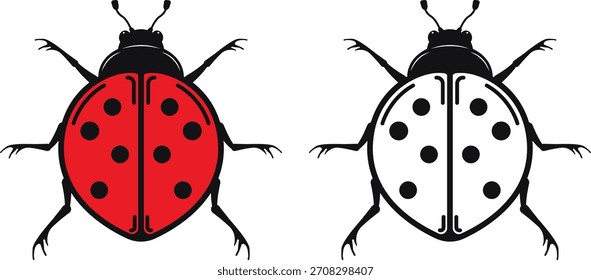 Ilustración vectorial de un bug rojo en color y contorno 