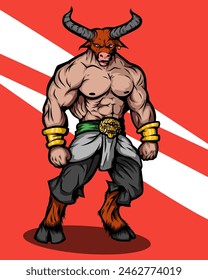 vector illustration of a red bull man, the sharp lines of the image make it look elegant and the background is bright
