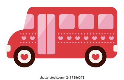 vector illustration of a red bus with hearts isolated on white for banners, cards, flyers, social media wallpapers, etc.