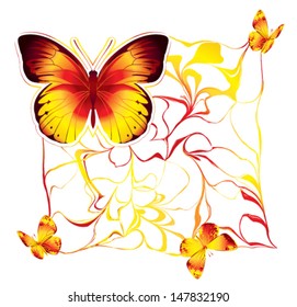 Vector illustration with red butterflies