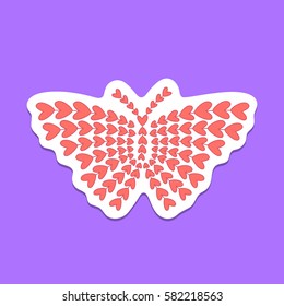 Vector illustration of red butterfly made from small hearts. Wall sticker, decal or decoration.