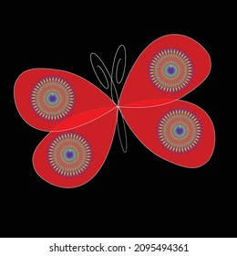 Vector illustration. Red butterfly on a black background.