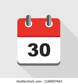 vector illustration of red calendar 30 icon EPS10