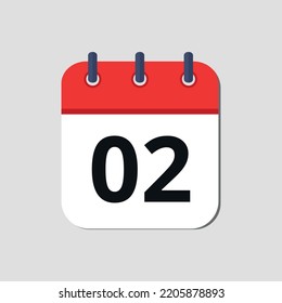 Vector illustration of red calendar icon marked on day 02.