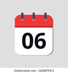 Vector illustration of red calendar icon marked on day 06.