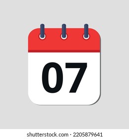 Icono vectorial del calendario rojo marcado el día 07.
