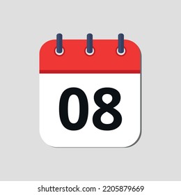Icono vectorial del calendario rojo marcado el día 08.