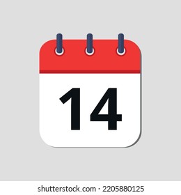 Vector illustration of red calendar icon marked on day 14.
