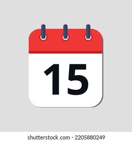 Vector illustration of red calendar icon marked on day 15.