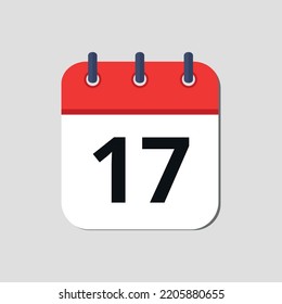 Vector illustration of red calendar icon marked on day 17.
