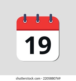 Icono vectorial del calendario rojo marcado el día 19.