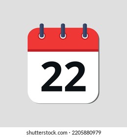 Icono vectorial del calendario rojo marcado el día 22.
