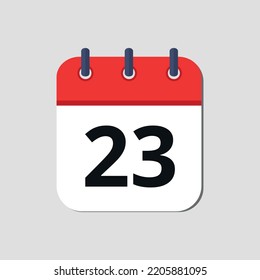 Vector illustration of red calendar icon marked on day 23.