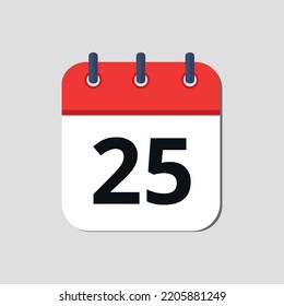 Vector illustration of red calendar icon marked on day 25.