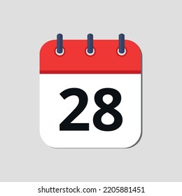 Vector illustration of red calendar icon marked on day 28.