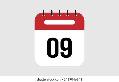 Vector illustration of red calendar icon marked on day 9.