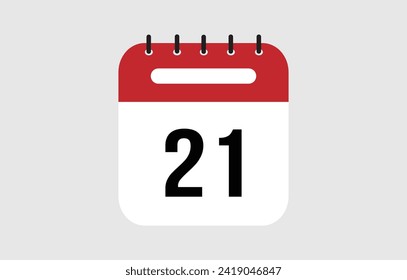 Vector illustration of red calendar icon marked on day 21.