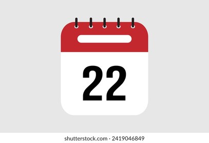 Vector illustration of red calendar icon marked on day 22.