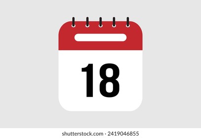 Vector illustration of red calendar icon marked on day 18.