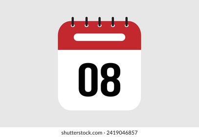 Vector illustration of red calendar icon marked on day 8.