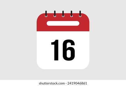 Vector illustration of red calendar icon marked on day 16.