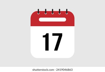 Vector illustration of red calendar icon marked on day 17.