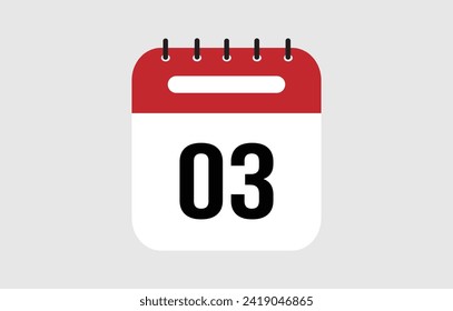 Icono vectorial del calendario rojo marcado el día 3.