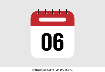 Vector illustration of red calendar icon marked on day 6.