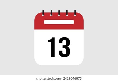 Vector illustration of red calendar icon marked on day 13.