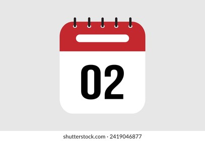 Icono vectorial del calendario rojo marcado el día 2.