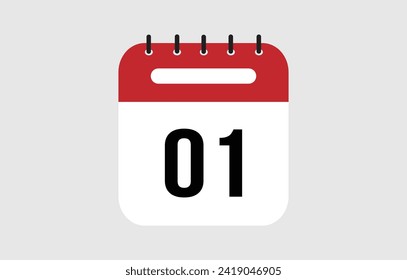 Icono vectorial del calendario rojo marcado el día 01.