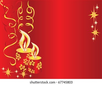 vector illustration with red candle on red background  and yellow ribbon