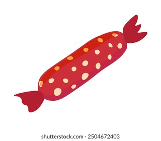 Vector illustration of a red candy with polka dots, isolated on white background. Perfect for sweet-themed designs, party invitations, and festive decor.