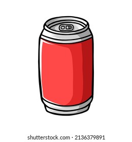 Vector illustration of red canned soft drink. Cartoon of Fizzy soft drink, soda.