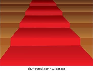 Vector illustration of a red carpet laid on steps of stairs in closeup view.