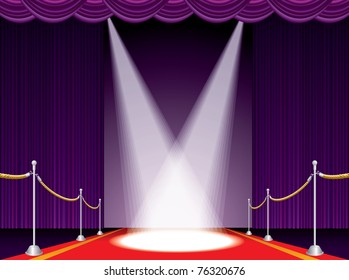 ilustración vectorial de la alfombra roja en el escenario púrpura