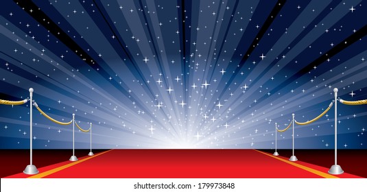 Vector Illustration With Red Carpet And Star Burst